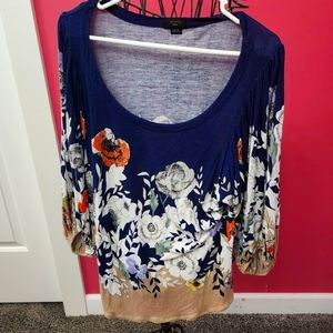 Wide scoop neck  floral cotton blouse